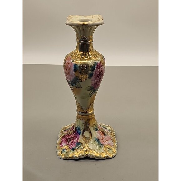 Vintage Candelabra Porcelain Embossed Hand Painted Victorian Era Gold Trim - Picture 2 of 10